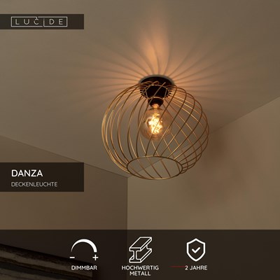 Lucide DANZA - Deckenleuchte - Ø 40 cm - 1xE27 - Mattes Gold / Messing